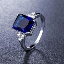 Anniversary Gift 2.15 CT Simulated Sapphire Royal Ring for Her 925 Silver Plated
