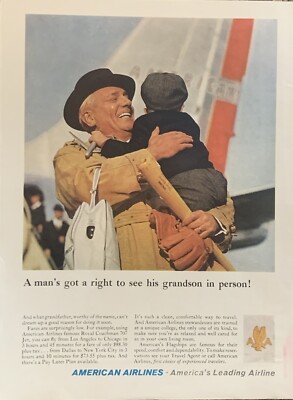 1960 American Airlines PRINT AD Grandfather Grandson Low Fares Pay Later VTG 60s