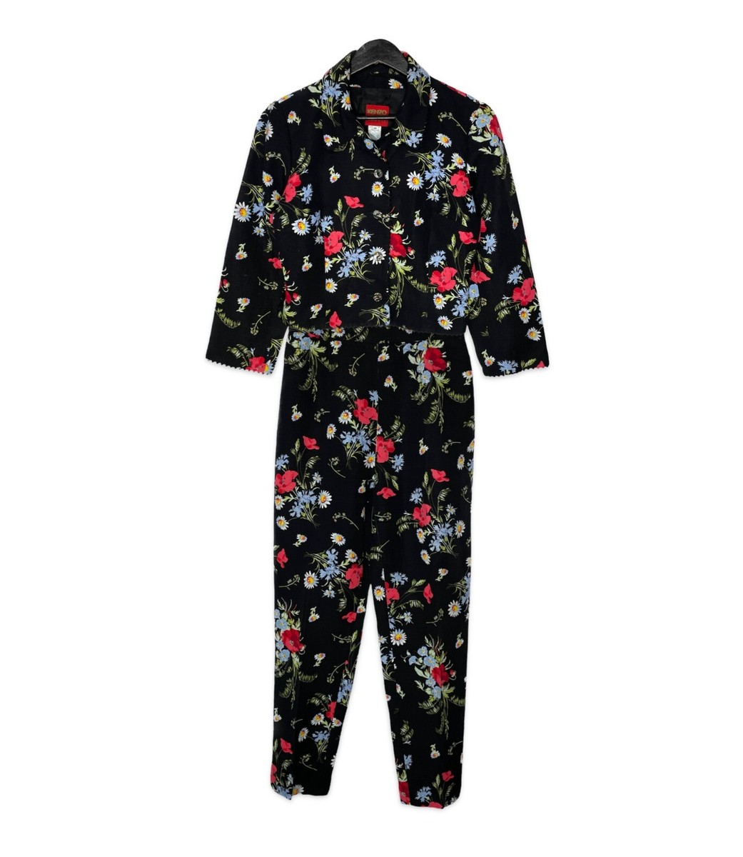 Vintage Kenzo Jungle Floral Print 2 Piece Pant Suit Jacket Size 38