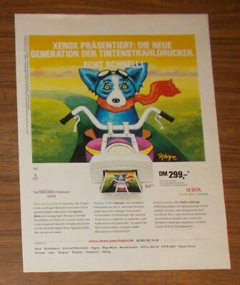 Seltene Werbung RANK XEROX DocuPrint M750 Drucker George Rodrigue Blue Dog 2000