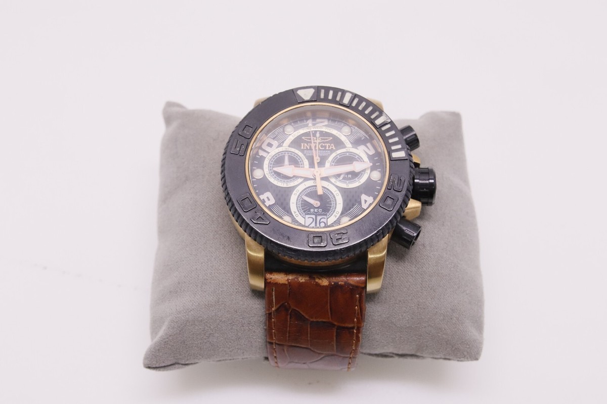 Invicta 11168 Pro Diver Chronograph Black Dial Leather Band Watch