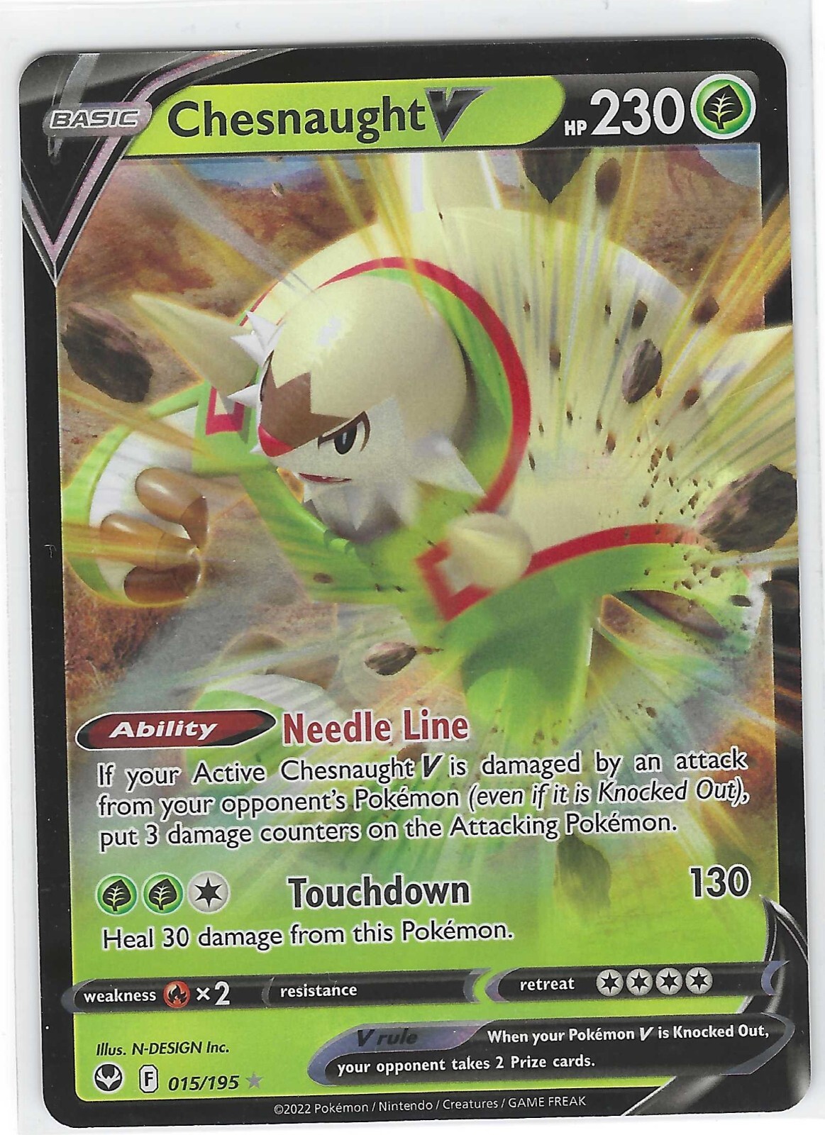 Chesnaught V (Ultra Rare) 015/195 Pokémon Silver Tempest NM MT UP