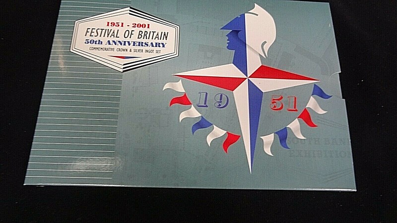 Festival of Britain 50th Anniversary 1951-2001 Sterling Silver ingot + Crown set