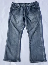 Flypaper Mens 38x30 Bootcut Jeans Blue Solid Denim Distressed Western Cowboy