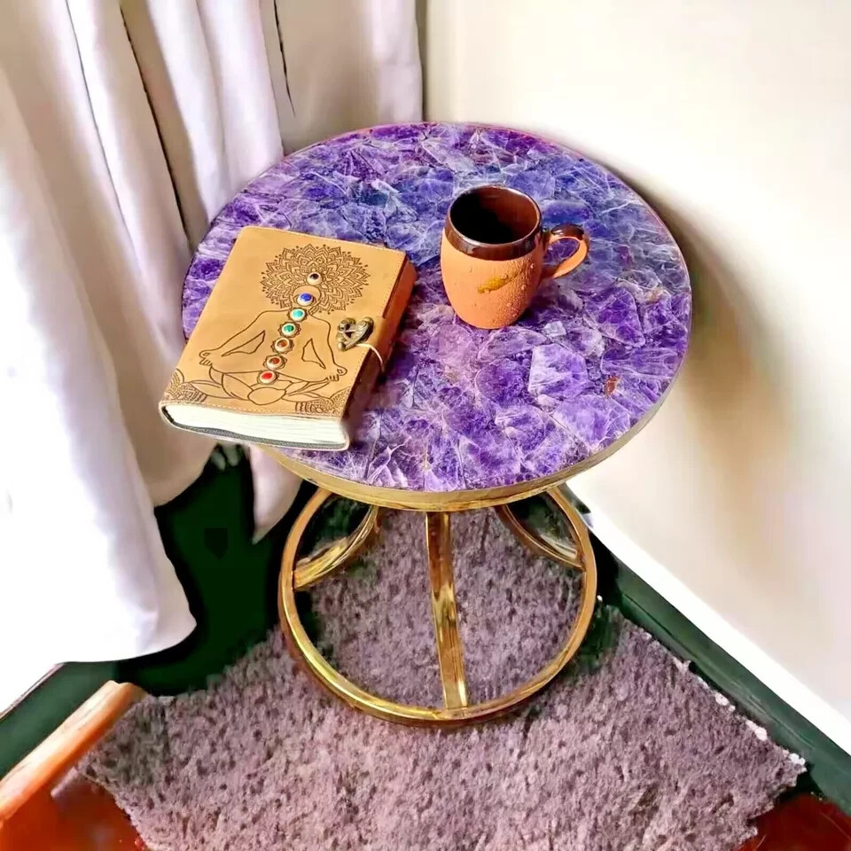 Handmade Amethyst Agate Round Coffee Table Top 15x15 Wedding Gift For Her