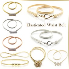 Women’s Streachy Waist Belt with Crystal Diamante Buckle Fashion Clothing