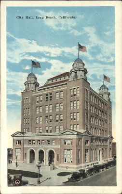 City Hall Long Beach California Vintage White Border Postcard Kress c.1919