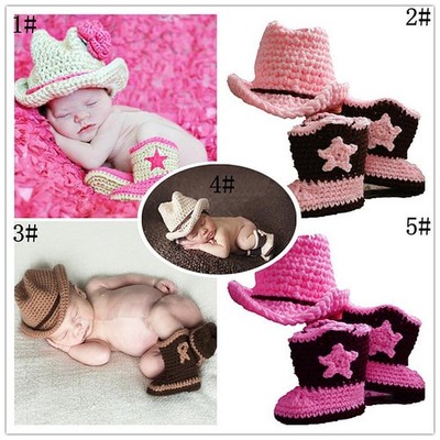 Neugeborenes Baby Mädchen Junge Gehäkeltes Cowboy Kostüm Foto Fotografie