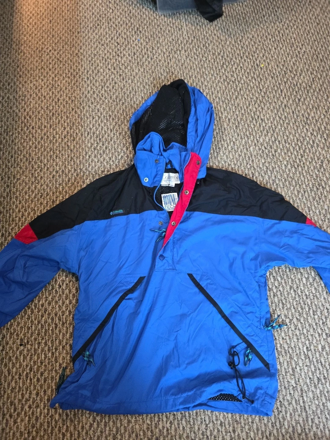 VINTAGE Columbia Jacket Mens Large Blue Omni-Tech 1/4 Snap Retro Hiking Outdoors