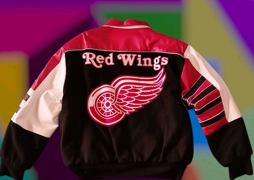 Vintage 90s Detroit Red Wings Jeff Hamilton Jacket Mens Large NHL Hockey Leather - Picture 4 of 8