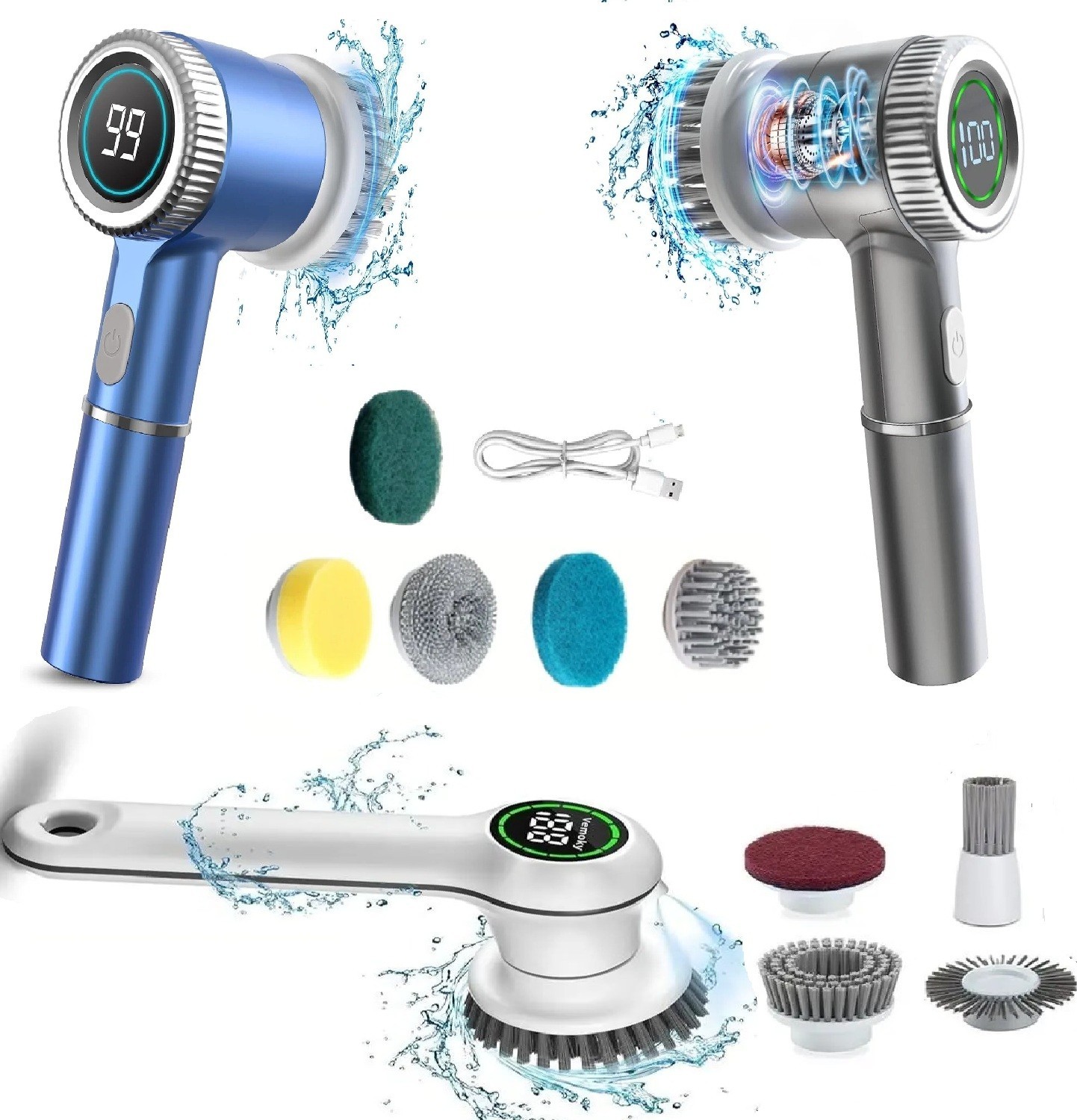 2024 5 Heads Electric Handheld Cordless Rechargeable Spinning Power Scrubber US