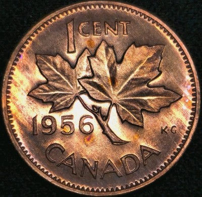 1 Cents 1956 Bust Of Queen Elizabeth II GRATIA REGINA 1St Portrait Canada Prof !