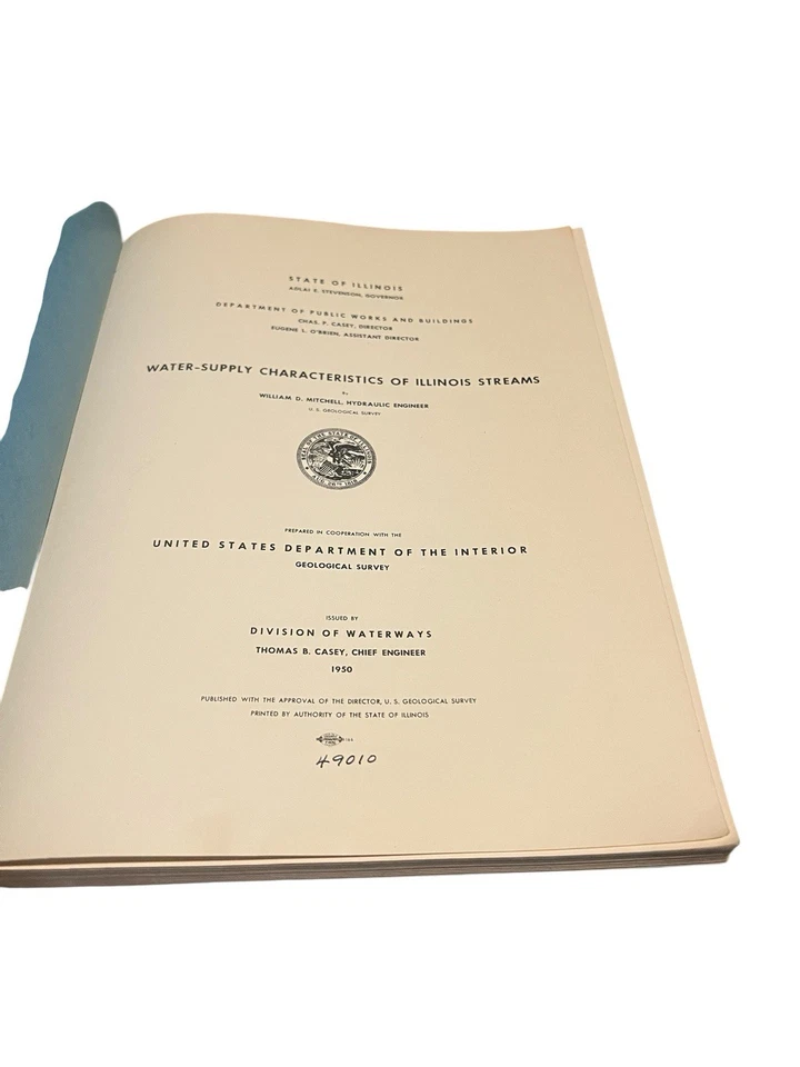 WATER-SUPPLY CHARACTERISTICS OF ILLINOIS STREAMS 1950 (U.S.G.S.) VG+ Cond - PB - Image 4 of 4