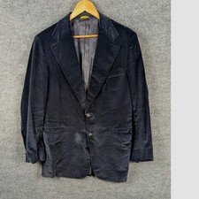 Vintage I Magnin Mens Navy Blue Velvet Blazer Two Button Sport Coat 42L