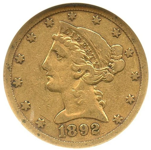1892-CC $5 Gold Liberty Half Eagle, NGC F-15, Nice Attractive Rare Date!