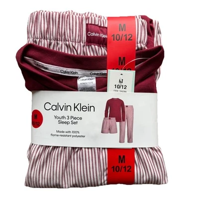 Calvin Klein Kids 3 Piece Sleep Set Pajama Red White 10/12 Unisex Girl Boy NWT - Image 1 of 3