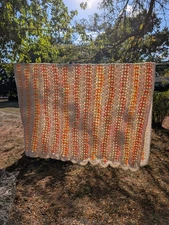 Vintage Peach Cream Yellow Granny Baby Afghan  Blanket Throw