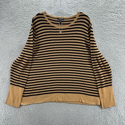 Eileen Fisher Sweater Womens Plus Size 2X Brown Striped Silk Blend Knit Pullover