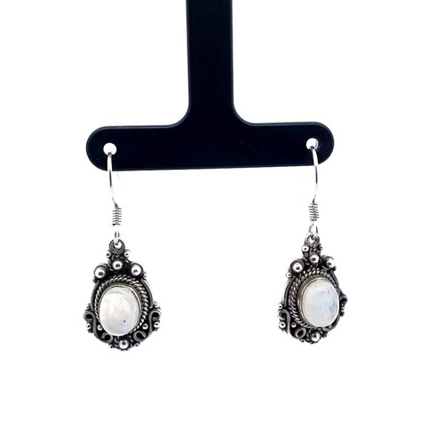 Sterling Silver Moonstone Cabachon Drop Earrings 7.0 Grams