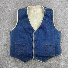 Vintage Levi's Denim Vest Men's XL Blue Sherpa Lined Trucker Orange Tab Western