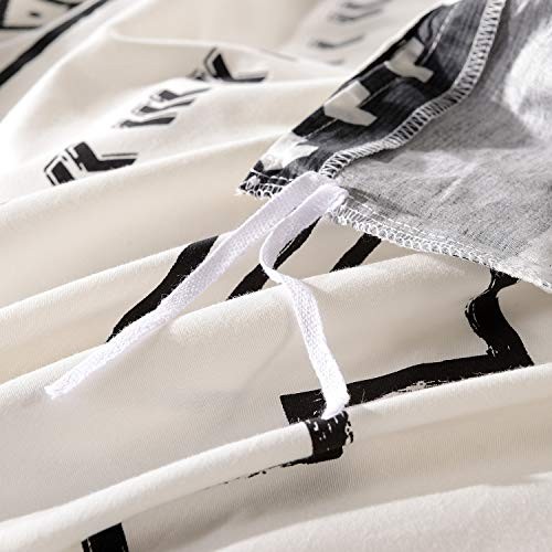 Duvet Cover,600 Thread Count Cotton 3pcs Queen Black Geometric on White Base - Picture 6 of 8