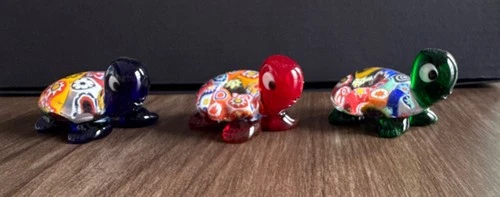 Murano Art Glass Turtle Figurines Multicolor Millefiori Decorative Venice