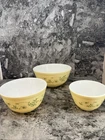 VINTAGE Pyrex Shenandoah #401 - #403 Green Ivy Yellow Nesting Mixing Bowls MINT