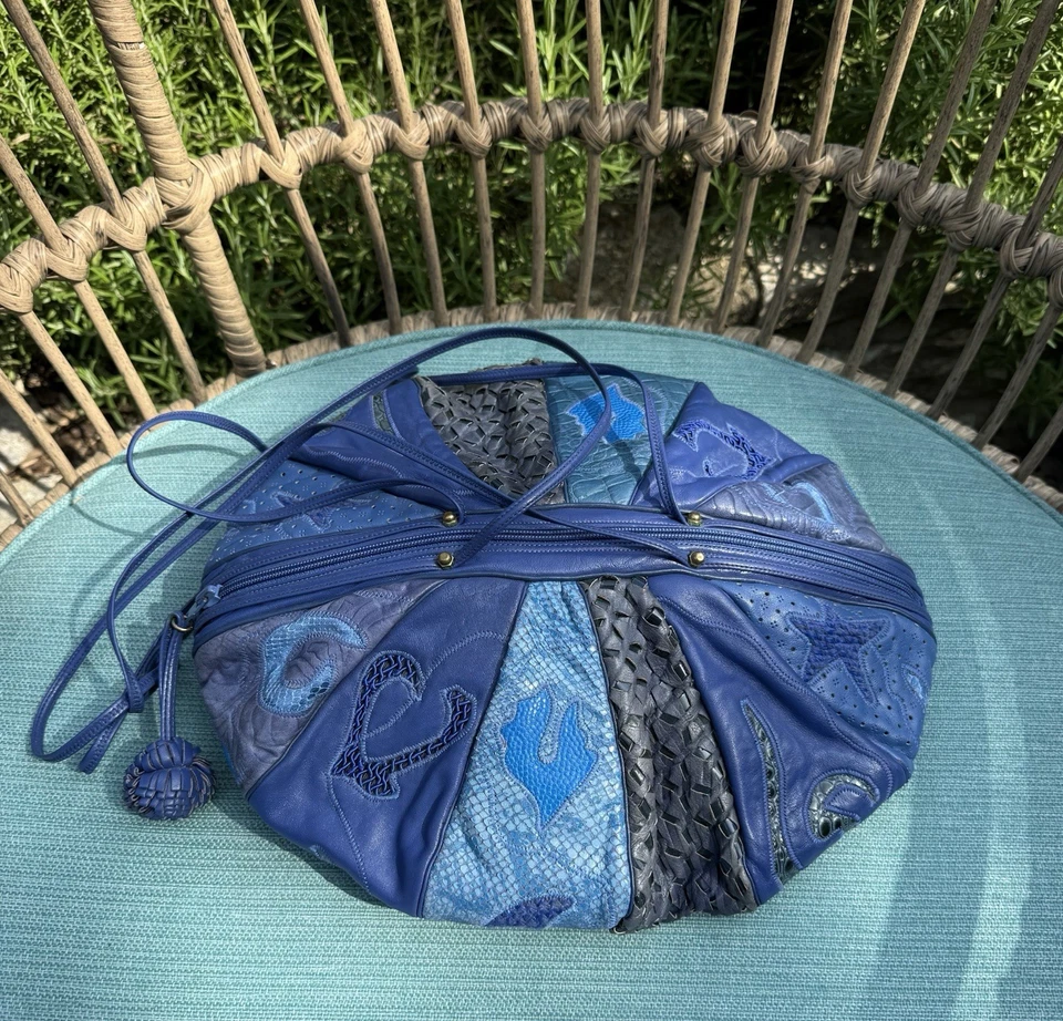 Bolso de Mano SHARIF Cuero Redondo Globo Azul Excelente Estado Foto 3 de 4