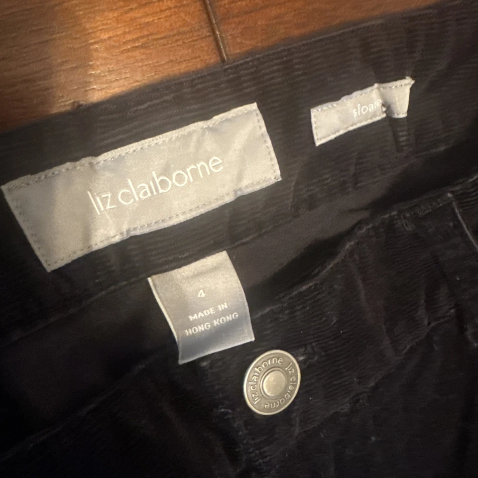 Pantalones de pana negros vintage Liz Claiborne Sloane para mujer talla 4 elásticos años 90 Y2K Foto 2 de 4