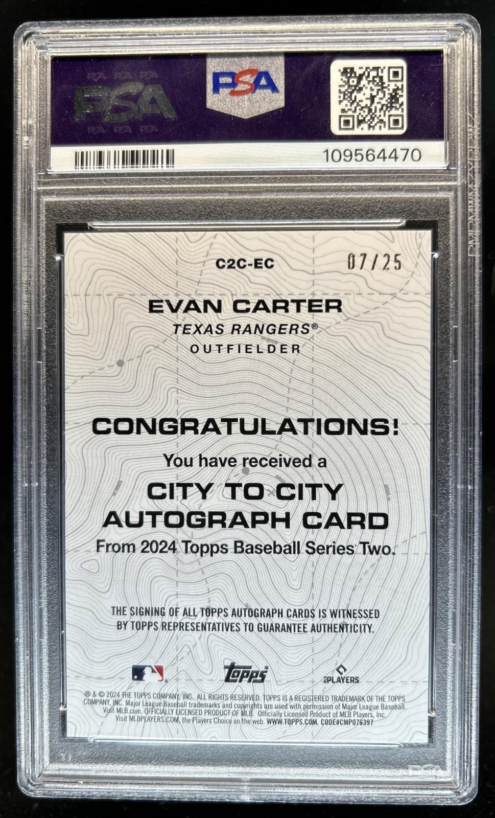 2024 Topps Evan Carter City to Auto RC Red Rookie #/25 Rangers PSA 10 GEM MINT view 2