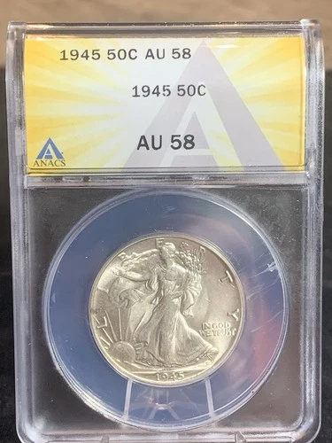 1945 Liberty Walking Half Dollar Silver ANACS AU 58 Certified 50C Coin