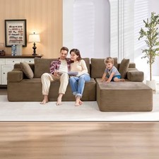 ROXGOX L-Shaped Modular Sofa Boneless Sectional Couch Reversible Chaise Brown