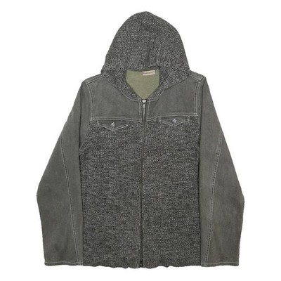 RUFF HEWN Jungen grau & anthrazit Kapuzen Zip Jacke M Baumwollmischung Strick