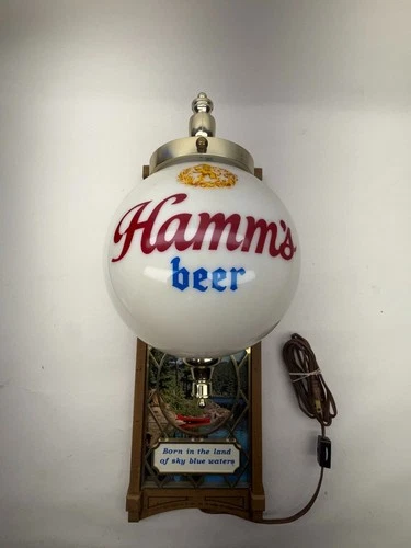 Vtg Hamm's Globe Light Beer Sign Sconce Born in Land of Sky Blue Waters Works