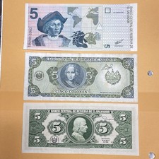 Él Salvador 3 Notes Of 5 Colones 1998/1990/1988