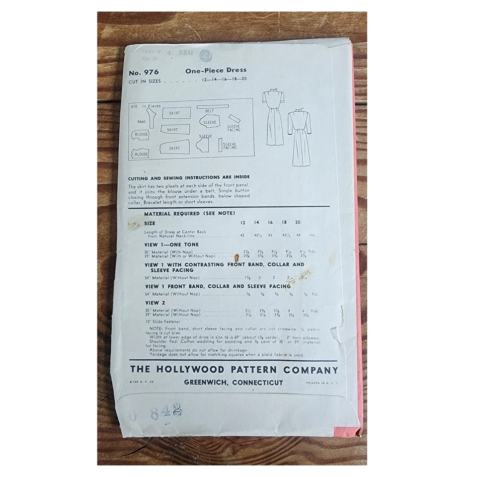 Vintage 40s Sewing Pattern Origina: Dress Janet Blair Hollywood Pattern 976 - Image 2 of 4