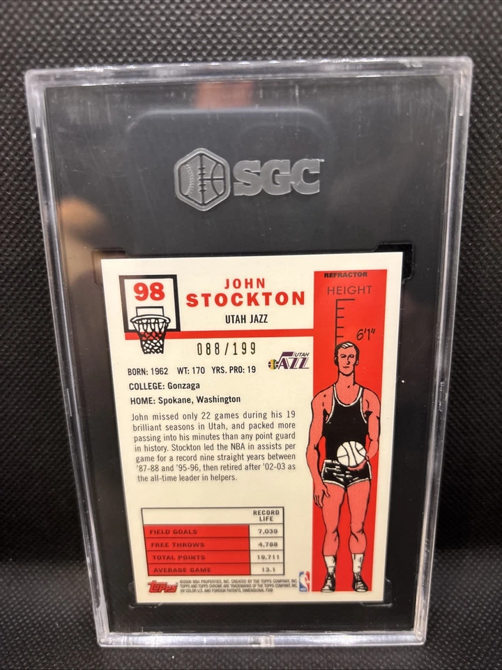 2007-08 Topps Chrome 57 Variation John Stockton Orange Refractor 088/199 SGC 9.5 - Image 2 of 4