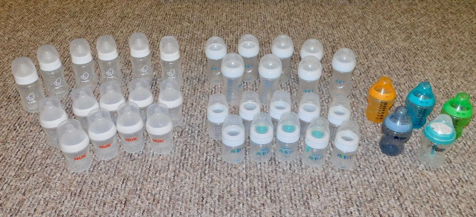 Lote de 38 biberones 9 oz 5 oz 4 oz AVENT NUK EVENFLO TOMMEE TIPPEE anticólicos Foto 3 de 4