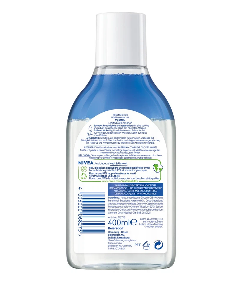 3 x NIVEA Mizellenwasser Regeneration Panthenol Squalan Make-Up Entferner 400ml - Bild 2 von 4