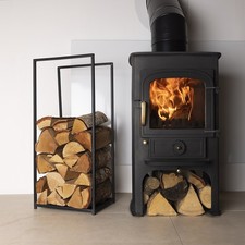 Dogwood Log Holder Iron Solid Base Tall Frame Black Matte Contemporary Design