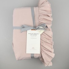 Anthropologie Ruffled Organic Spa Sateen Duvet Cover KING Peach Pink Bedding New