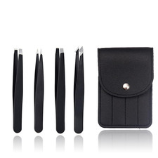 4x Edelstahl Pinzetten Set, Augenbrauen Pinzetten Set, gerade schräge Spitze zup