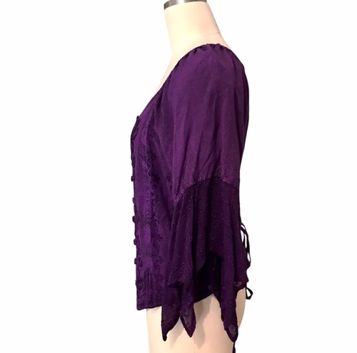 VTG 90’s Y2K Purple Whimsigoth Top Ren Fair Witchy Flare Sleeve Boho Women’s O/S - Picture 6 of 10