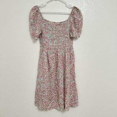 Roxy Women's Floral Mini Dress with Smocked Puff Sleeves Size Medium