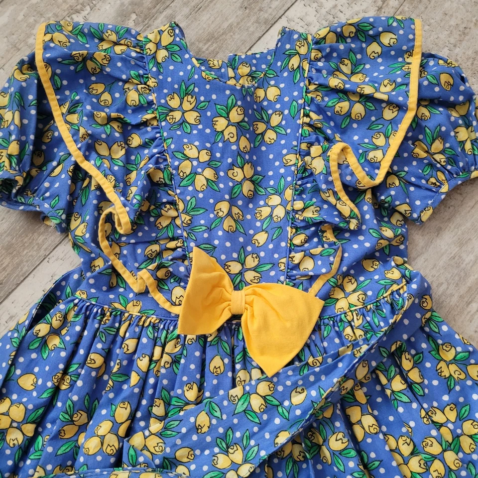 Vestido vintage años 80 Jayne Copeland azul amarillo floral cabaña pradera niñas talla 6 Foto 2 de 4