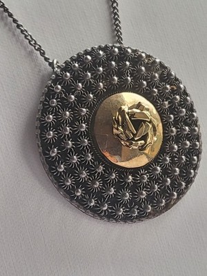 Designer Kette 950 Silber & 14K Gold Anhänger Modernist E.M. Handarbeit 