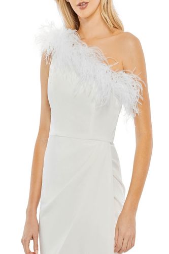 Mac Duggal One Shoulder Feather Column Dress NEW NWT - Picture 2 of 10