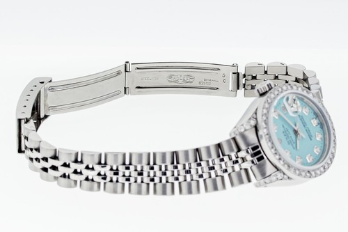 Reloj Rolex Datejust para mujer de acero inoxidable con esfera y bisel de diamantes azules - Imagen 10 de 12