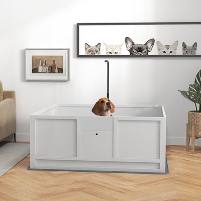 Whelping Box for Puppies with Pee Pad, Pig Rail, Adjustable Door for Small