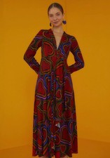 Farm Rio Rainbow Wild Hearts Maxi Dress Womens XS 0 2 Long Sleeve Red